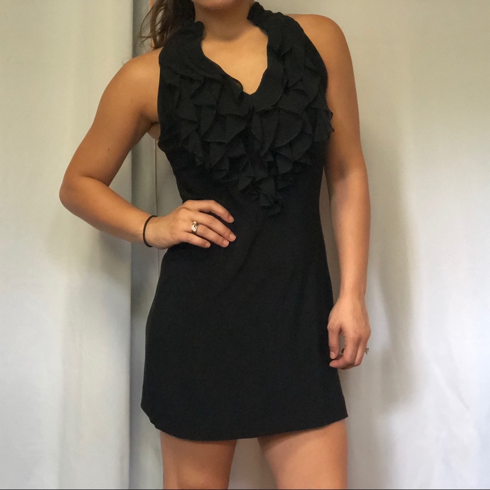 Ruffled Sexy Black Mini Dress